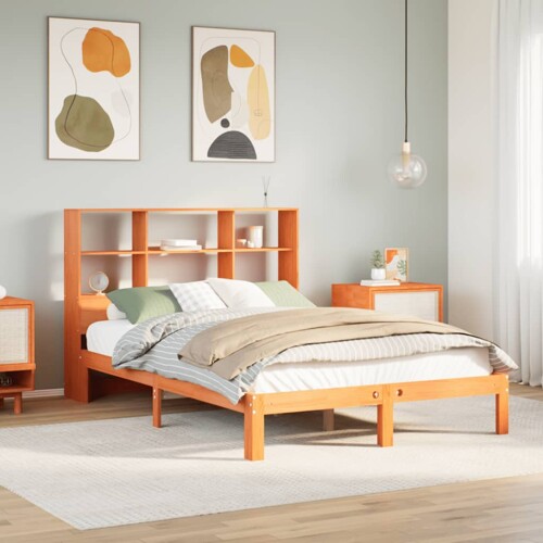vidaXL Krevet s regalom za knjige bez madraca 135 x 190 cm od borovine