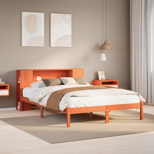 vidaXL Krevet s regalom za knjige bez madraca 150x200 cm od borovine