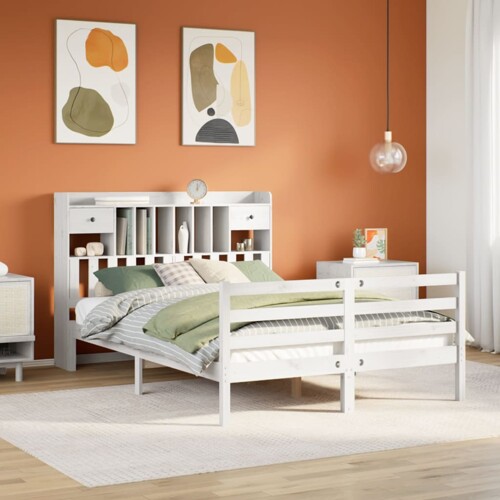 vidaXL Krevet s regalom z knjige bez madraca bijeli 160x200cm borovina