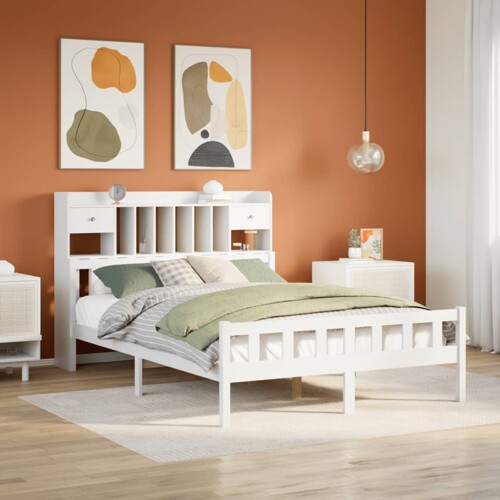 vidaXL Krevet s regalom z knjige bez madraca bijeli 150x200cm borovina