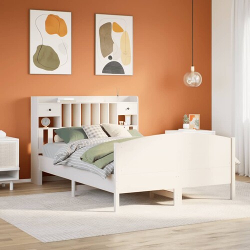 vidaXL Krevet s regalom z knjige bez madraca bijeli 160x200cm borovina