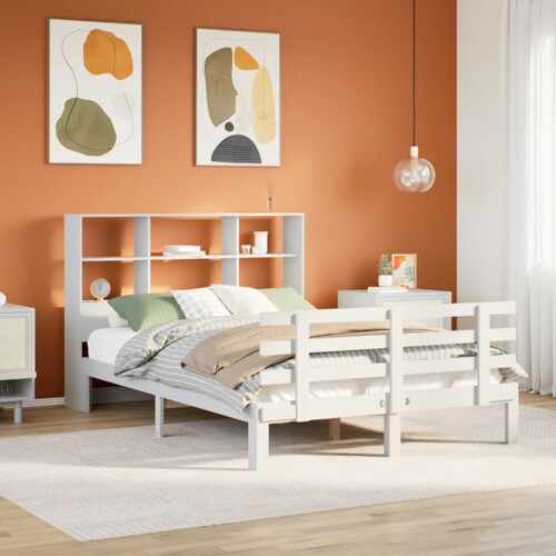 vidaXL Krevet s regalom z knjige bez madraca bijeli 160x200cm borovina