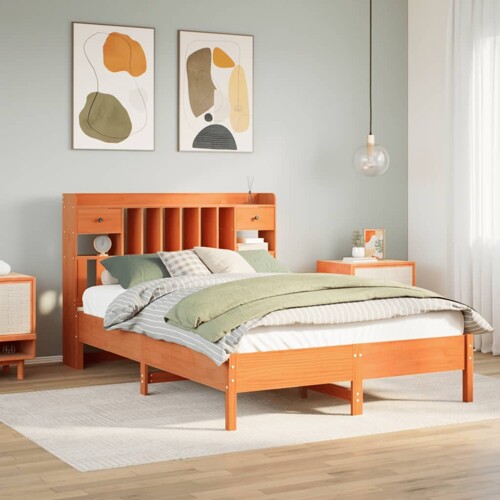 vidaXL Krevet s regalom za knjige bez madraca 140 x 190 cm od borovine