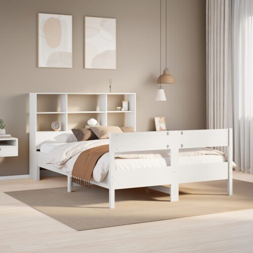 vidaXL Krevet s regalom z knjige bez madraca bijeli 160x200cm borovina