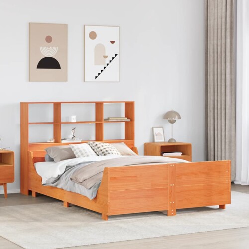 vidaXL Krevet s regalom za knjige bez madraca 140x190 cm masivno drvo