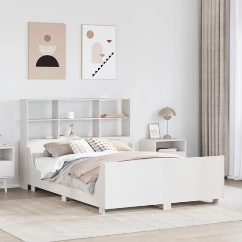 vidaXL Krevet s regalom za knjige bez madraca bijeli 160x200cm od drva