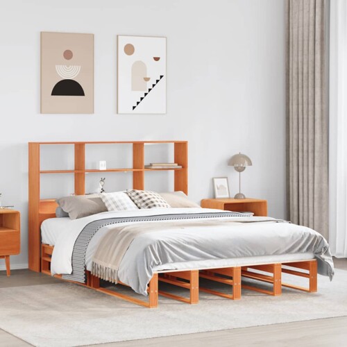 vidaXL Krevet s regalom za knjige bez madraca 150x200 cm masivno drvo