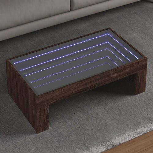 vidaXL Stolić s beskonačnim LED svjetlima boja hrasta 90x50x30 cm