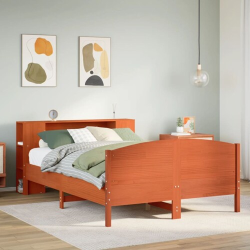 vidaXL Krevet s regalom za knjige bez madraca 135 x 190 cm od borovine