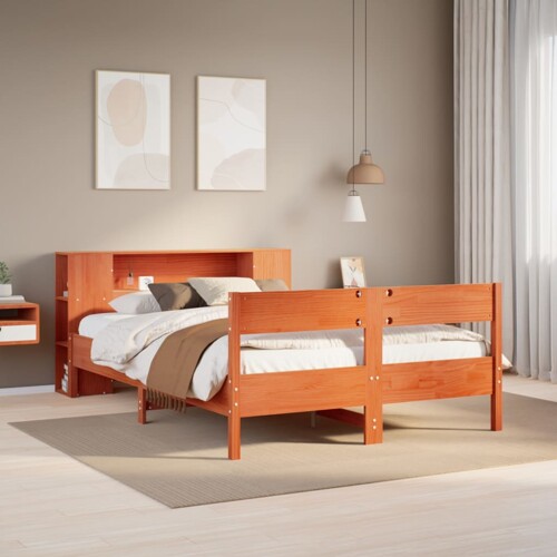 vidaXL Krevet s regalom za knjige bez madraca 140 x 190 cm od borovine
