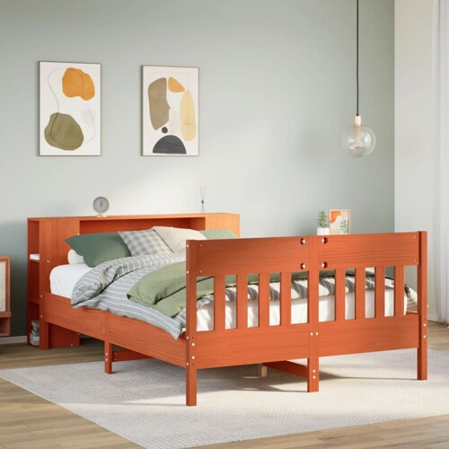 vidaXL Krevet s regalom za knjige bez madraca 140 x 190 cm od borovine