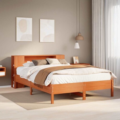 vidaXL Krevet s regalom za knjige bez madraca 140 x 190 cm od borovine