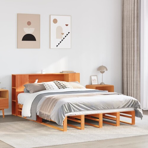 vidaXL Krevet s regalom za knjige bez madraca 135x190 cm masivno drvo