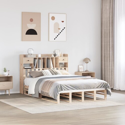 vidaXL Krevet s regalom za knjige bez madraca 140x200 cm od borovine