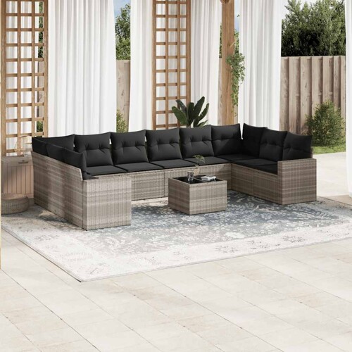 vidaXL 11-dijelni set vrtnih sofa poliratan s jastucima svijetlosivi
