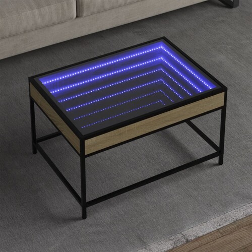 vidaXL Stolić s beskonačnim LED svjetlima boja hrasta 70 x 50 x 41 cm