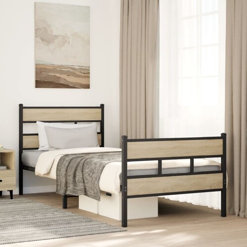 vidaXL Metalni okvir kreveta bez madraca boja hrasta sonome 100x200 cm