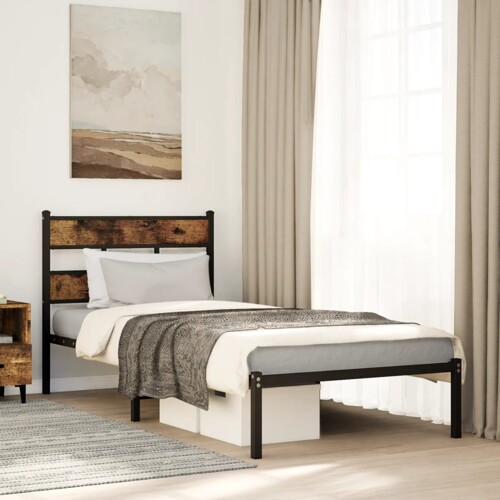 vidaXL Metalni okvir kreveta bez madraca boja hrasta 90x200 cm