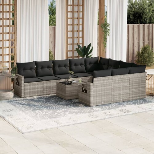 vidaXL 11-dijelni set vrtnih sofa poliratan s jastucima svijetlosivi