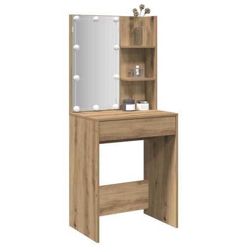 vidaXL Toaletni stolić s LED svjetlima boja hrasta artisan 60x40x140cm