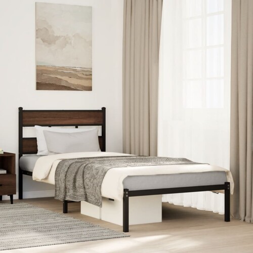 vidaXL Okvir kreveta bez madraca s uzglavljem boja hrasta 90x190 cm