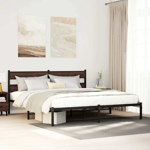 vidaXL Okvir kreveta bez madraca s uzglavljem boja hrasta 180x200 cm