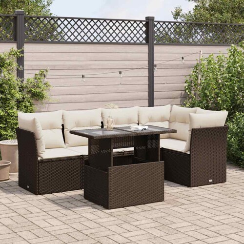 vidaXL 6-dijelni set vrtnih sofa od poliratana s jastucima smeđi
