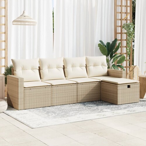 vidaXL 5-dijelni vrtni set sofa s jastucima bež od poliratana
