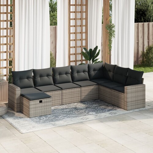vidaXL 8-dijelni set vrtnih sofa od poliratana s jastucima sivi