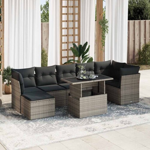 vidaXL 8-dijelni set vrtnih sofa od poliratana s jastucima sivi