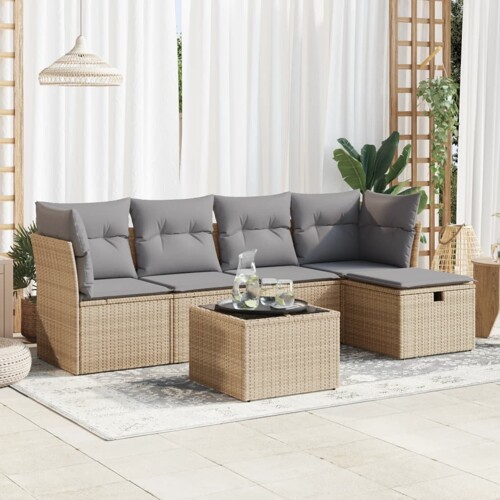 vidaXL 6-dijelni set vrtnih sofa s jastucima bež od poliratana