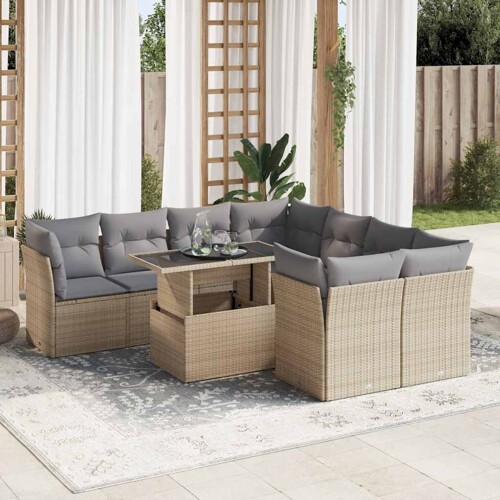vidaXL 9-dijelni set vrtnih sofa s jastucima bež od poliratana