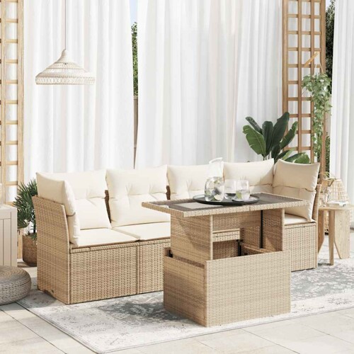 vidaXL 5-dijelni vrtni set sofa s jastucima bež od poliratana