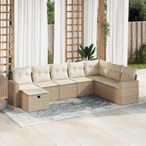 vidaXL 8-dijelni set vrtnih sofa od poliratana s jastucima bež