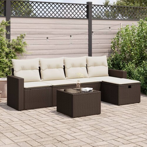 vidaXL 6-dijelni set vrtnih sofa od poliratana s jastucima smeđi