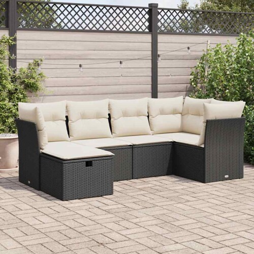 vidaXL 6-dijelni set vrtnih sofa s jastucima crni od poliratana