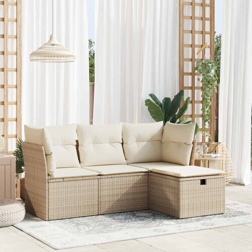 vidaXL 4-dijelni set vrtnih sofa s jastucima bež od poliratana