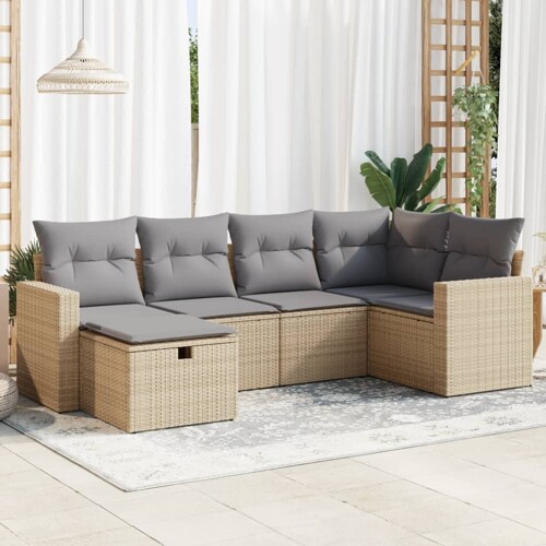vidaXL 6-dijelni set vrtnih sofa s jastucima bež od poliratana