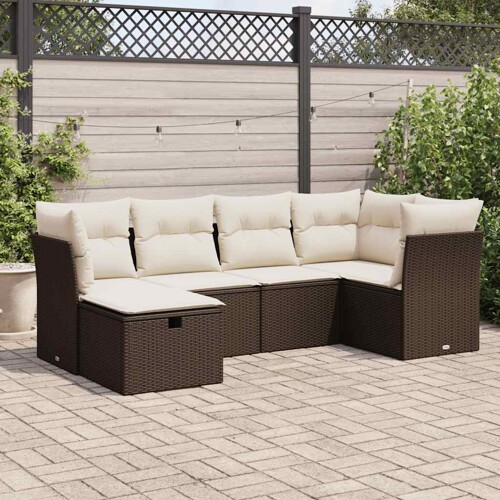 vidaXL 6-dijelni set vrtnih sofa od poliratana s jastucima smeđi