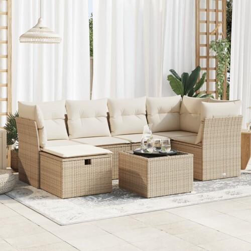 vidaXL 7-dijelni set vrtnih sofa od poliratana s jastucima bež