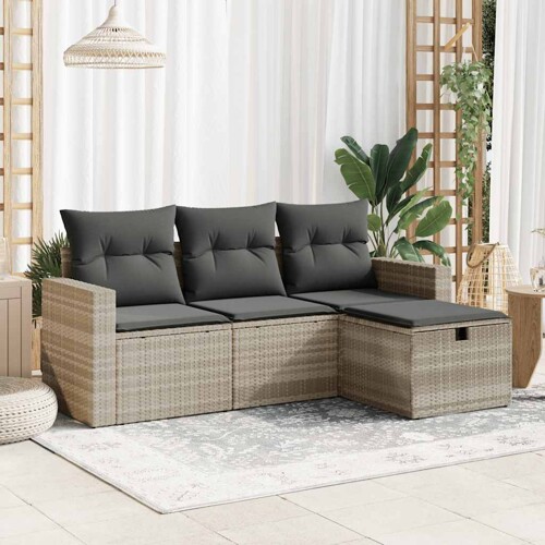 vidaXL 4-dijelni set vrtnih sofa s jastucima svijetlosivi poliratan