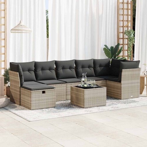 vidaXL 8-dijelni set vrtnih sofa od poliratana s jastucima svjetlosivi