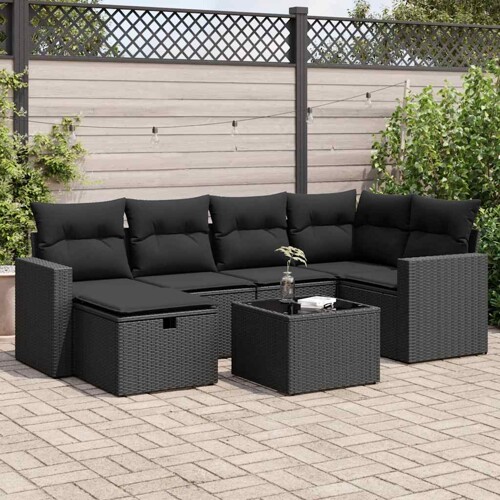 vidaXL 7-dijelni set vrtnih sofa od poliratana s jastucima crni
