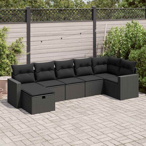 vidaXL 7-dijelni set vrtnih sofa od poliratana s jastucima crni