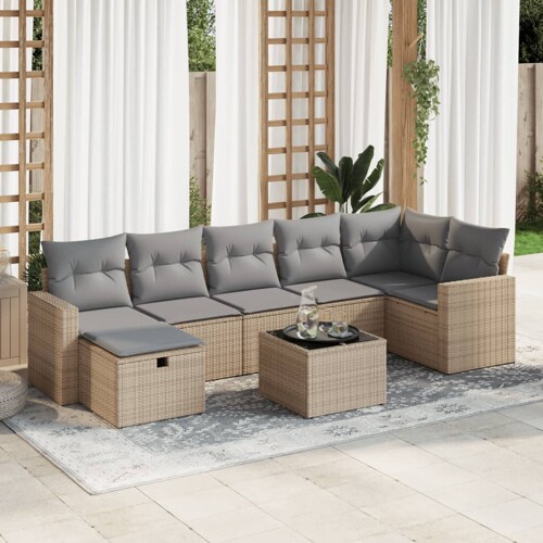 vidaXL 8-dijelni set vrtnih sofa od poliratana s jastucima bež