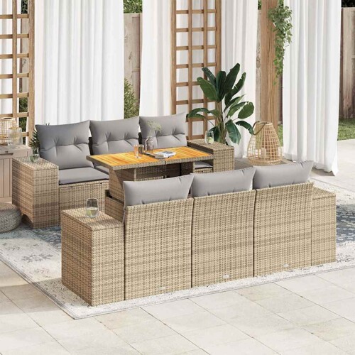 vidaXL 7-dijelni set vrtnih sofa od poliratana s jastucima bež