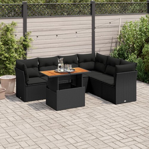 vidaXL 7-dijelni set vrtnih sofa od poliratana s jastucima crni
