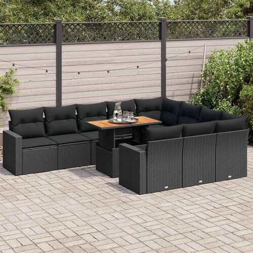 vidaXL 11-dijelni set vrtnih sofa od poliratana s jastucima crni