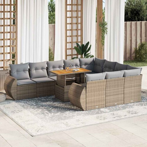 vidaXL 11-dijelni set vrtnih sofa od poliratana s jastucima bež
