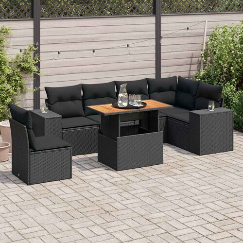 vidaXL 7-dijelni set vrtnih sofa od poliratana s jastucima crni
